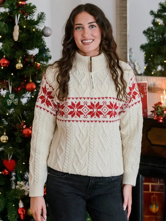 ARAN SWEATER MARKET Irish Knit 100% Wool Cream Cable Knit Half-Zip Sweater - Picture 8 of 14